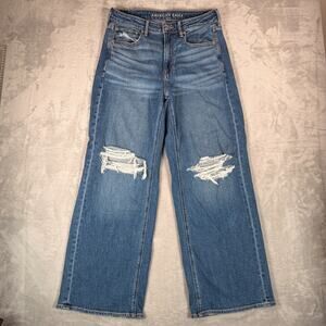 American Eagle Jeans Womens 6 Short Super High-Rise Baggy Wide Leg Distressed